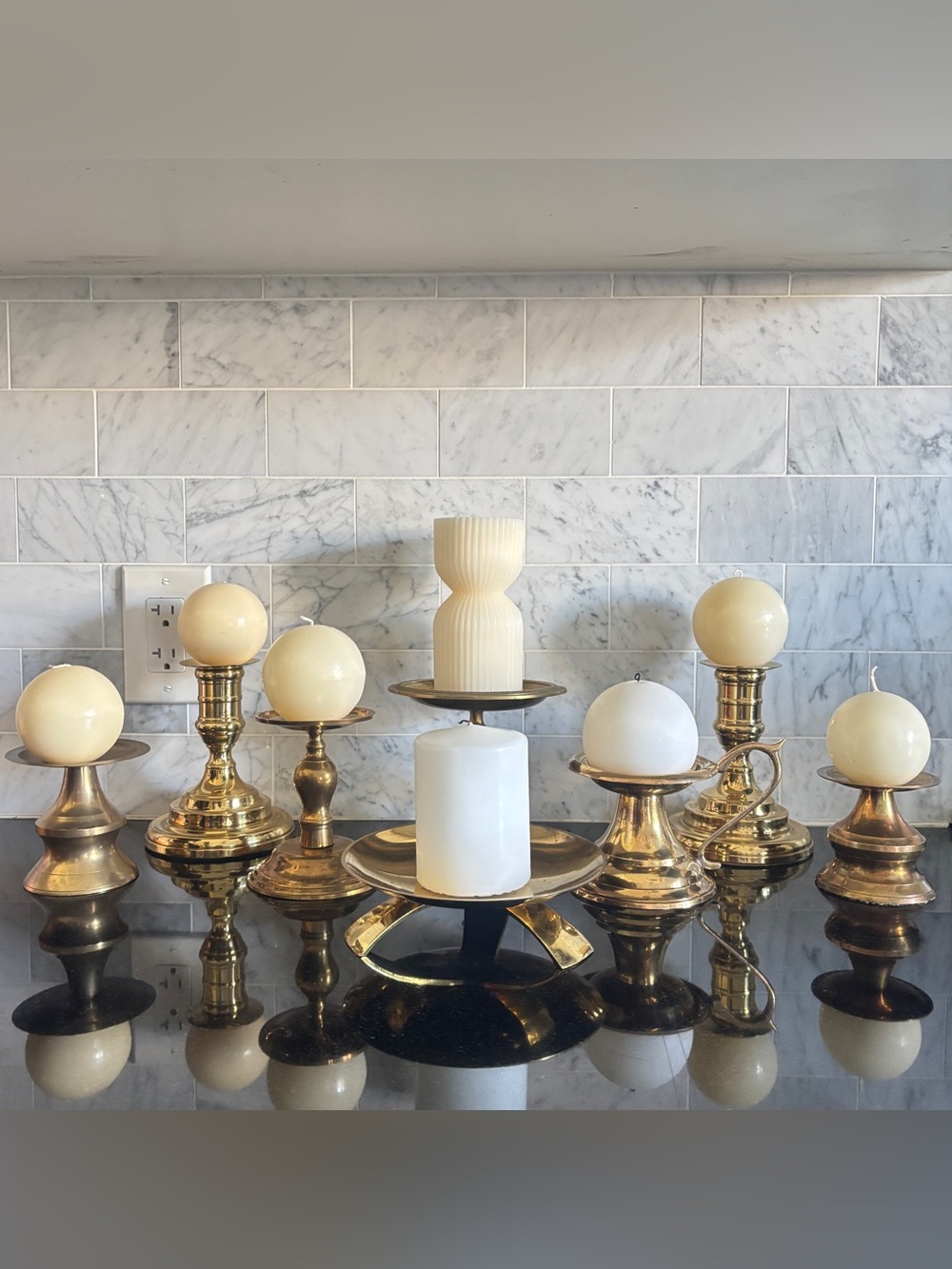 Assorted Lot of 8 Vintage Brass Pillar Candle Holders